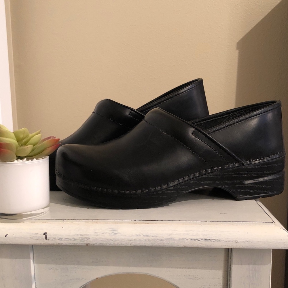 Black Leather Dansko Professional Clogs